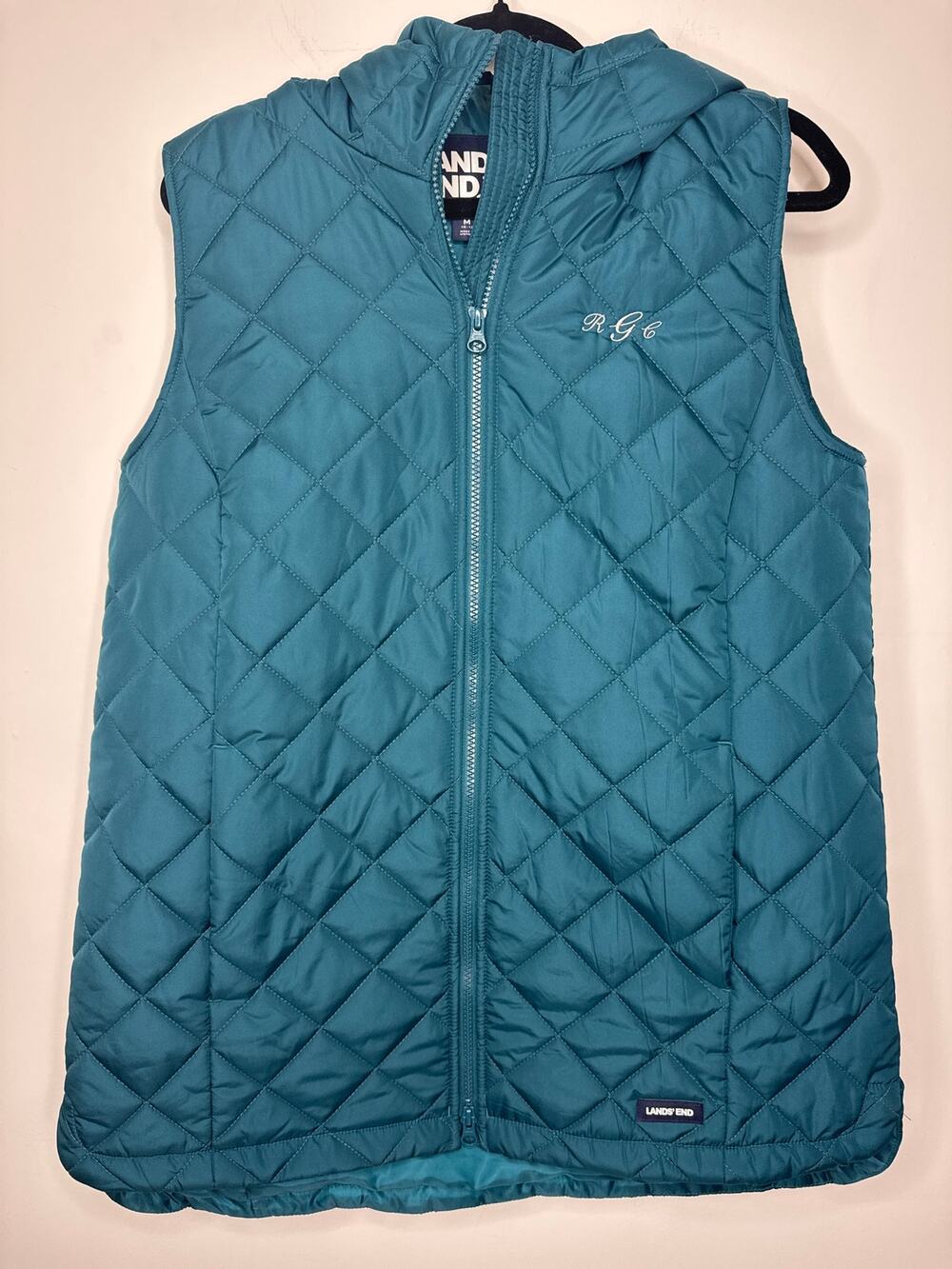 Lands’ End Women’s XL Teal Down Puffer Jacket Hooded Quilted Full Zip
